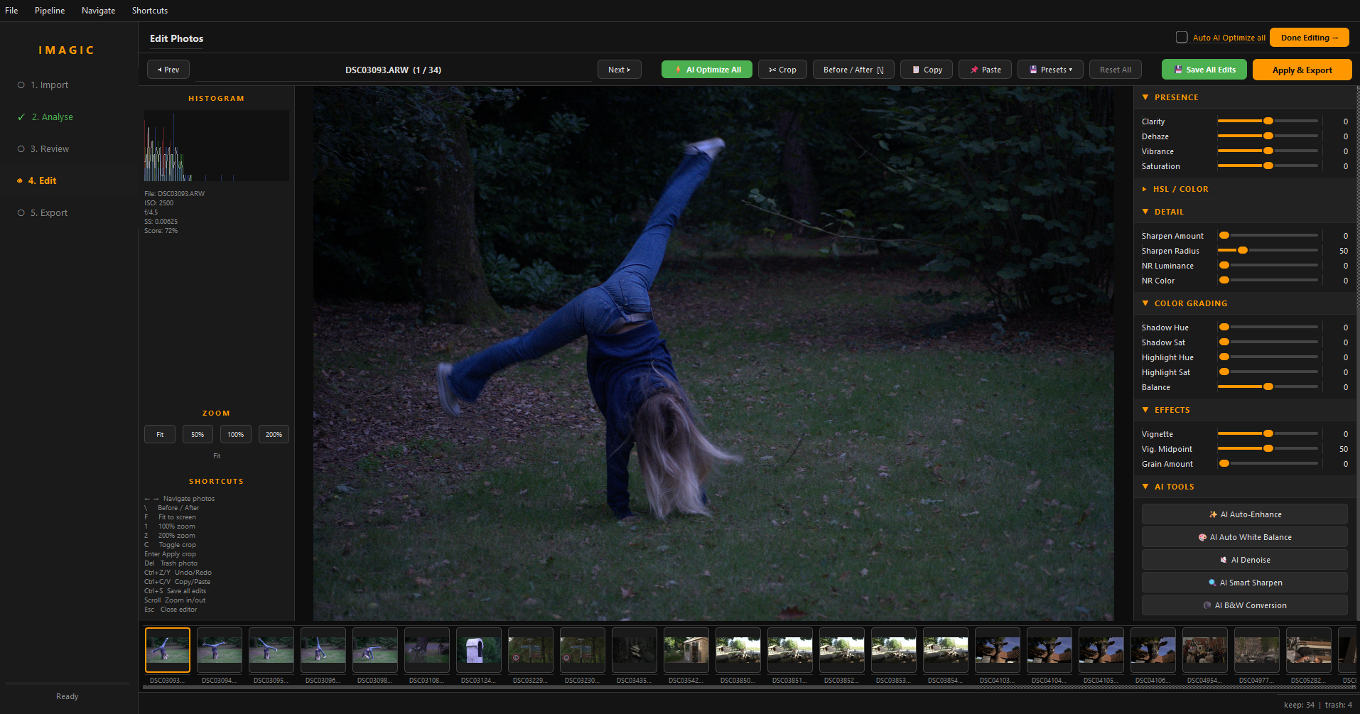 Edit Photos - detail, color grading, effects, and AI tools